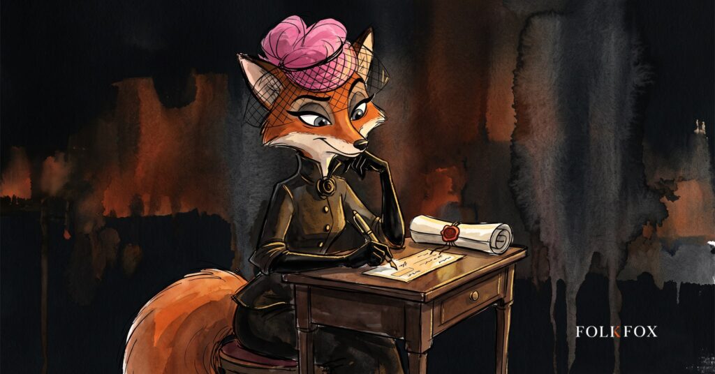 ai music companies courted and sued in one week: an ink-drawn fox with a cheque in one paw and a rolled writ under the other arm