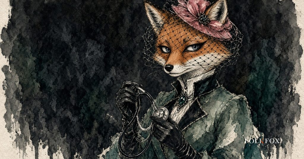 A fox listening with a stethoscope to a sealed folder, illustrating ai prior authorization