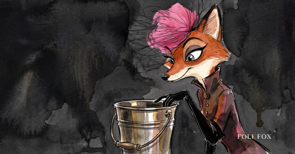 A fox filling a bucket with wrapped gifts, picturing the ai shopping assistant gap this holiday season