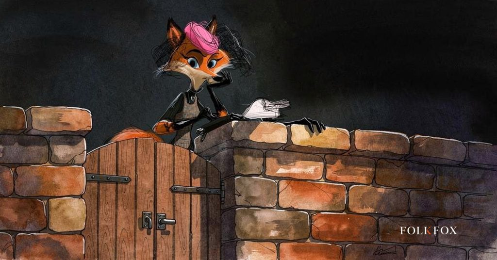 An ink-drawn fox pausing at a closed gate on a moonlit ridge, a folded map at her paws, illustrating Apple Maps ads and their prohibited categories
