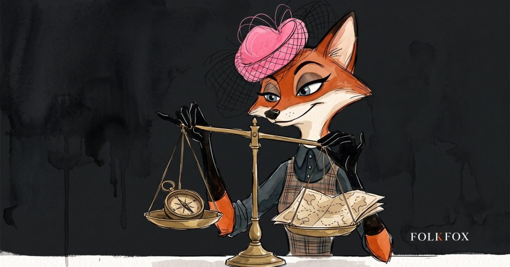 An ink-drawn fox in a folkfox forest beside a coins, illustrating chatgpt ads.