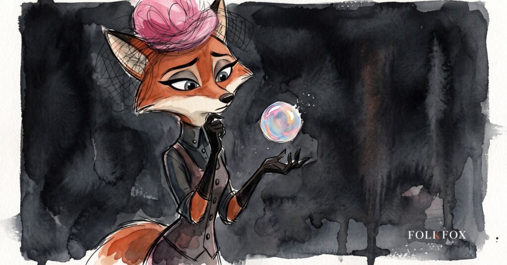 An ink-drawn fox in a folkfox forest beside a bubbles, illustrating facebook ad placement.