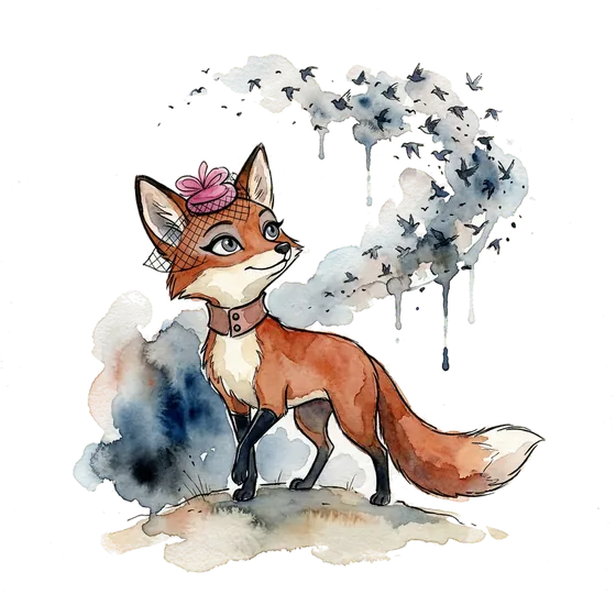 A watercolour vixen listening to a murmuration of birds, illustrating the discourse around openai astra