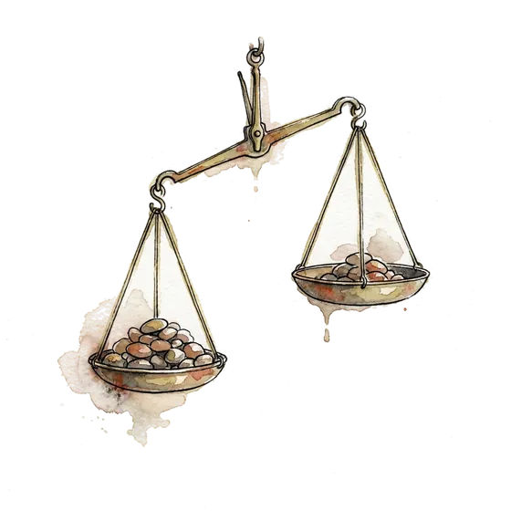 A watercolour balance scale weighing pebbles, illustrating the market odds on the gpt astra release date