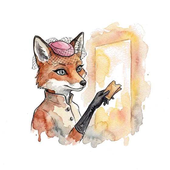 A fox passing a folded ticket through a glowing doorway without stepping through it herself, illustrating ai travel planning inside Google AI Mode A fox passing a folded ticket through a glowing doorway without stepping through it herself, illustrating ai travel planning inside Google AI Mode