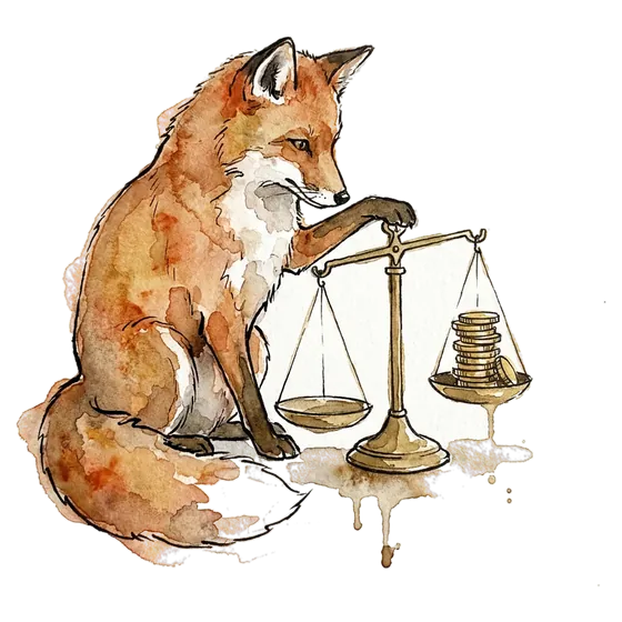 app store pricing weighed by hand: an ink-drawn fox adjusting a small brass balance scale with a stack of coins in one pan app store pricing weighed by hand: an ink-drawn fox adjusting a small brass balance scale with a stack of coins in one pan