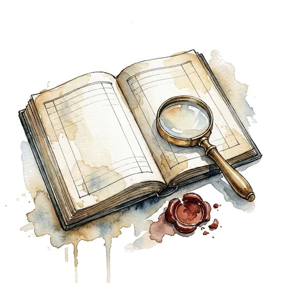 dsa compliance audit: an open ledger with a magnifying glass and a broken wax seal