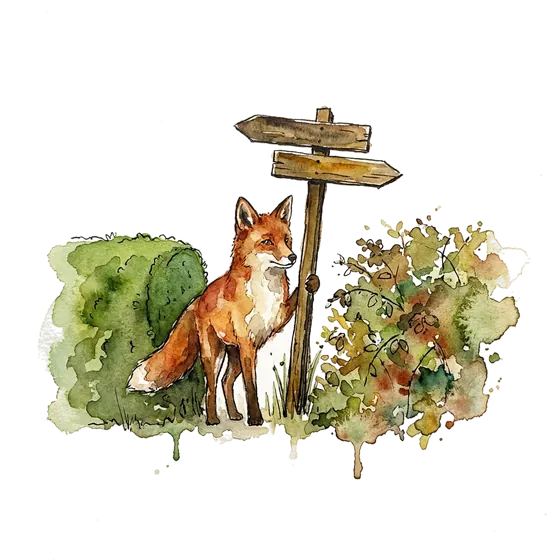 parasite seo enforcement splitting at a border: an ink-drawn fox with a two-armed signpost pointing opposite ways over a divided hedgerow parasite seo enforcement splitting at a border: an ink-drawn fox with a two-armed signpost pointing opposite ways over a divided hedgerow