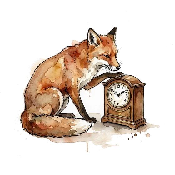A watercolour fox watching a clock beside an open gate, illustrating vulnerability management measured against a short intrusion A watercolour fox watching a clock beside an open gate, illustrating vulnerability management measured against a short intrusion