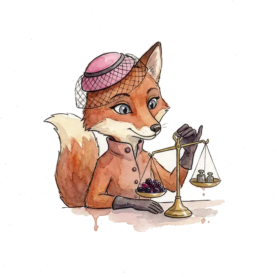 A fox weighing berries with quiet care on a set of scales, illustrating healthcare digital marketing for metabolic health A fox weighing berries with quiet care on a set of scales, illustrating healthcare digital marketing for metabolic health