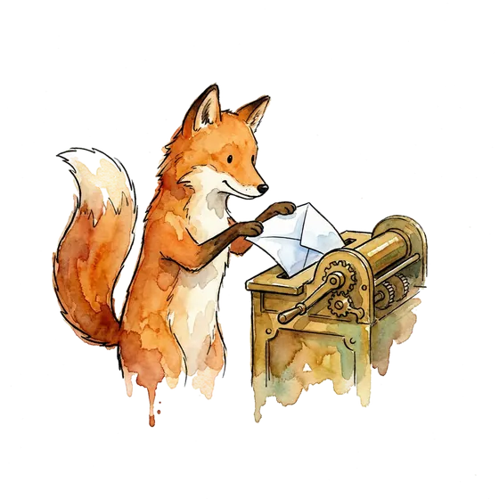 content licensing rebuilt for machines: an ink-drawn fox feeding a folded sheet of paper into a small brass machine content licensing rebuilt for machines: an ink-drawn fox feeding a folded sheet of paper into a small brass machine