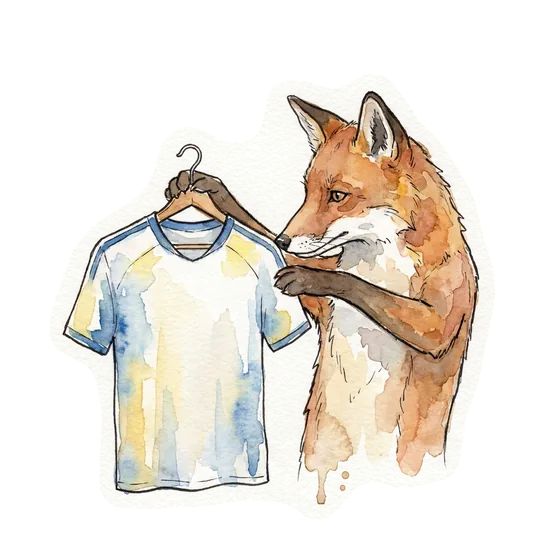 crypto marketing steps onto the front of the shirt: an ink-drawn fox holding up a football jersey on a wooden hanger crypto marketing steps onto the front of the shirt: an ink-drawn fox holding up a football jersey on a wooden hanger