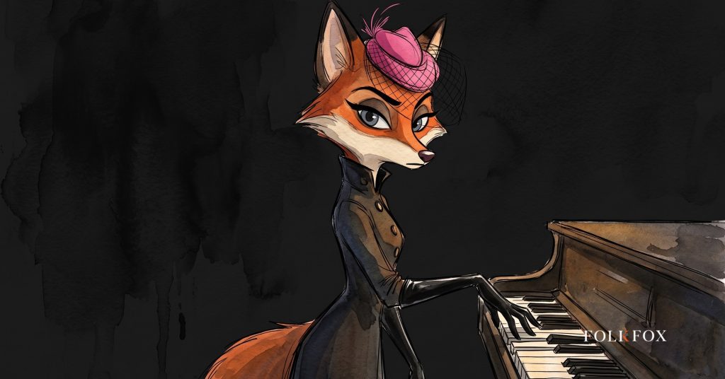 An ink-drawn fox in a folkfox forest beside a gavel, illustrating google ads ai max.