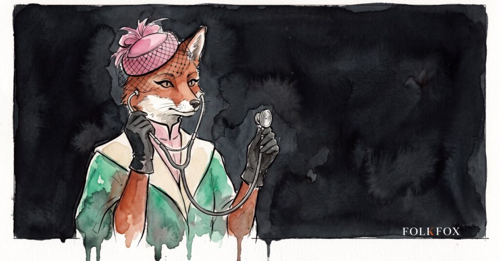 healthcare ad compliance, a careful fox reading a medicine label