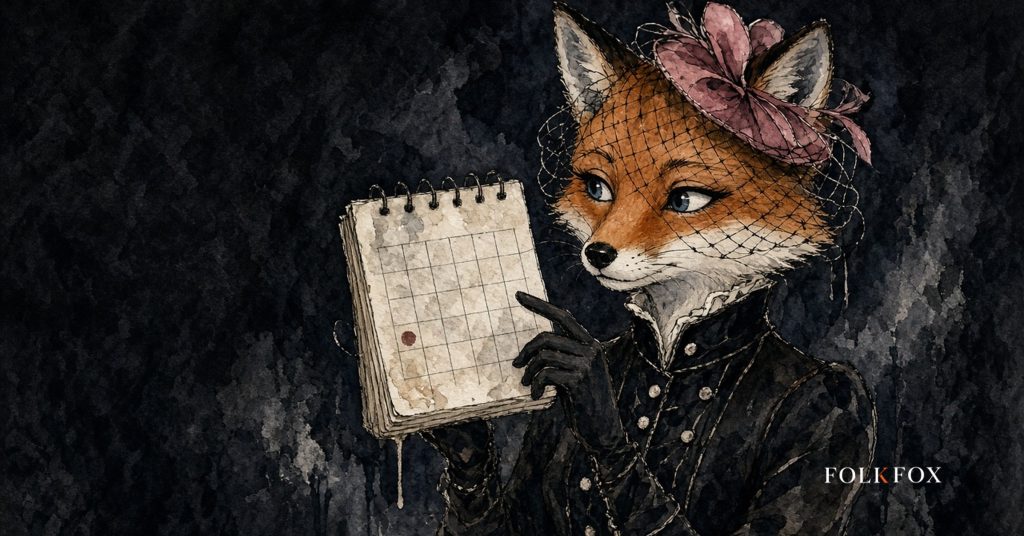 An ink-drawn fox in a folkfox forest beside a calendar, illustrating google algorithm update.
