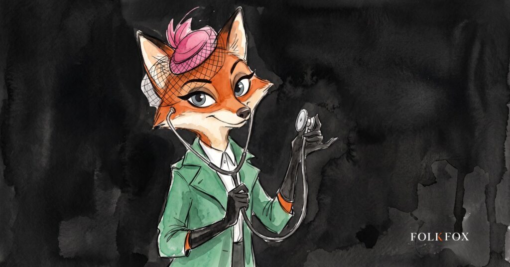 hipaa compliant marketing, a fox listening carefully through a stethoscope pressed to a small locked box