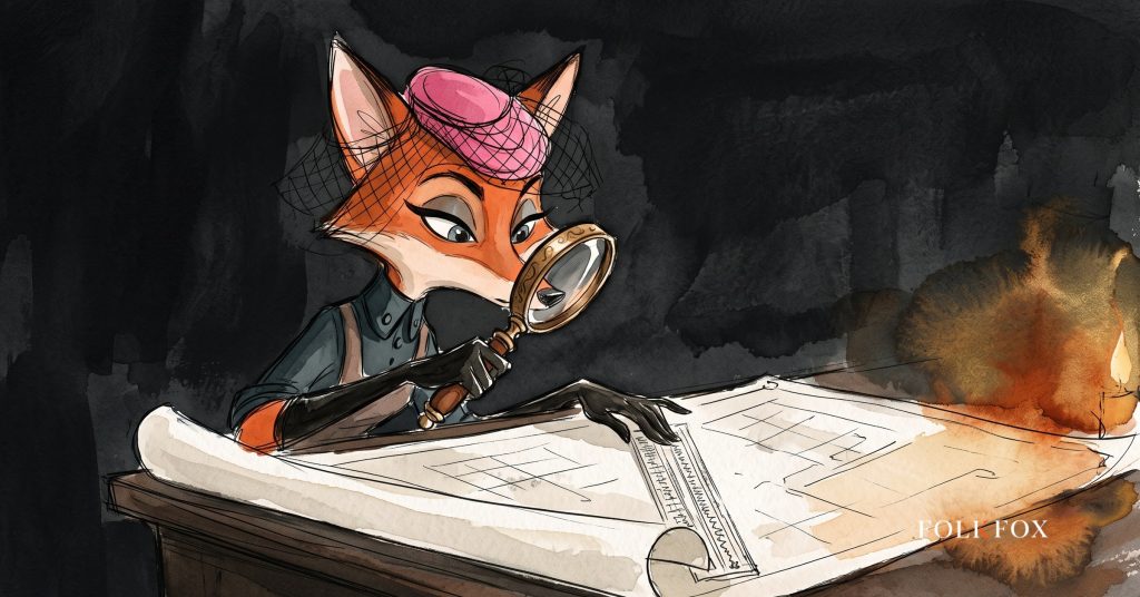 An ink-drawn fox in a folkfox forest beside a chart, illustrating holiday marketing strategy.