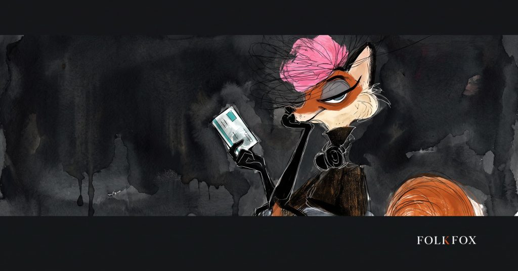 A wary fox studies a stranger's business card by lantern light, weighing an incident response services claim before trusting it
