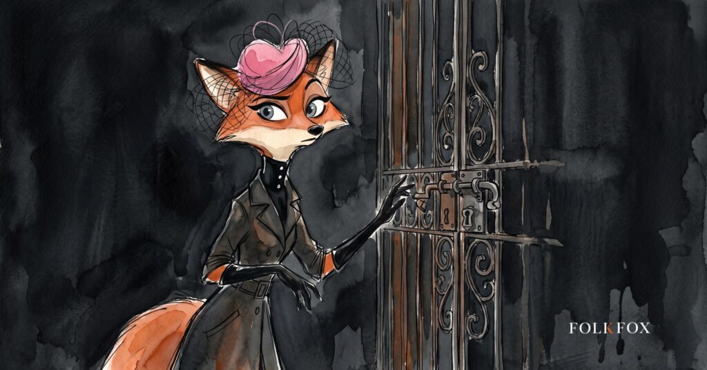 A fox at a half open border gate watching two paths, illustrating parasite seo enforcement splitting at the EEA edge