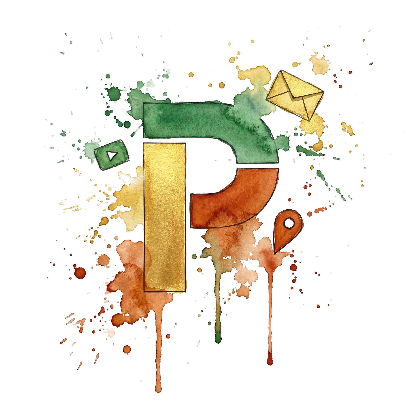 Watercolour letter P emblem for Performance Max