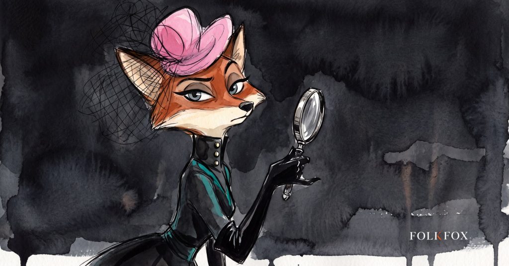A watercolour fox holds a magnifying glass over two mismatched price tags, surveying the surveillance pricing the FTC now wants disclosed