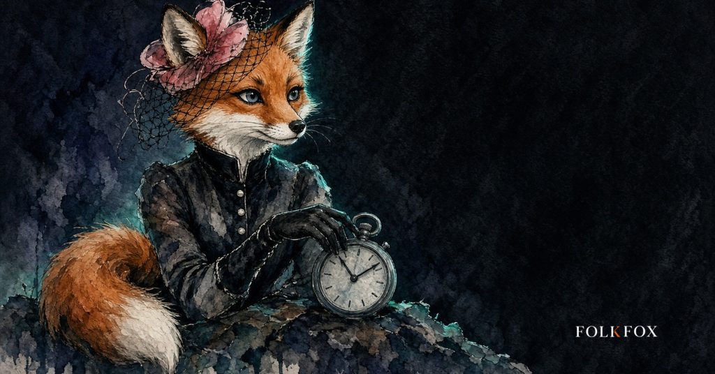 A fox watches a stopwatch tick down on a moonlit ridge, representing vulnerability management services racing the exploit clock