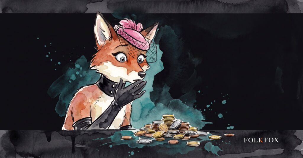 An ink-drawn fox in a folkfox forest beside a coins, illustrating agentic ai security.