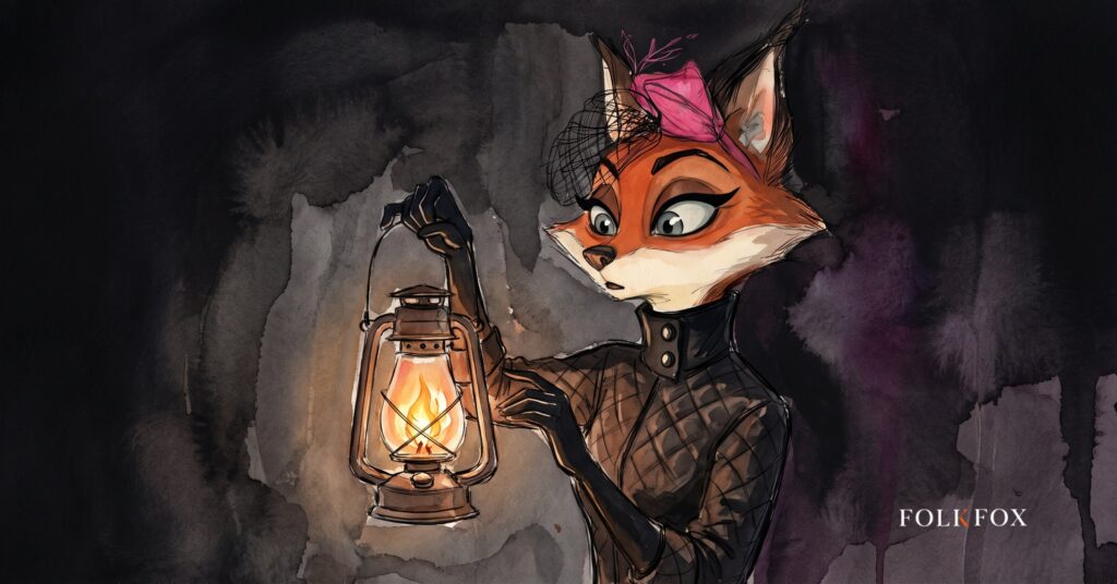 A curious fox comparing Apple ATT alternative prompt cards beside a phone prototype
