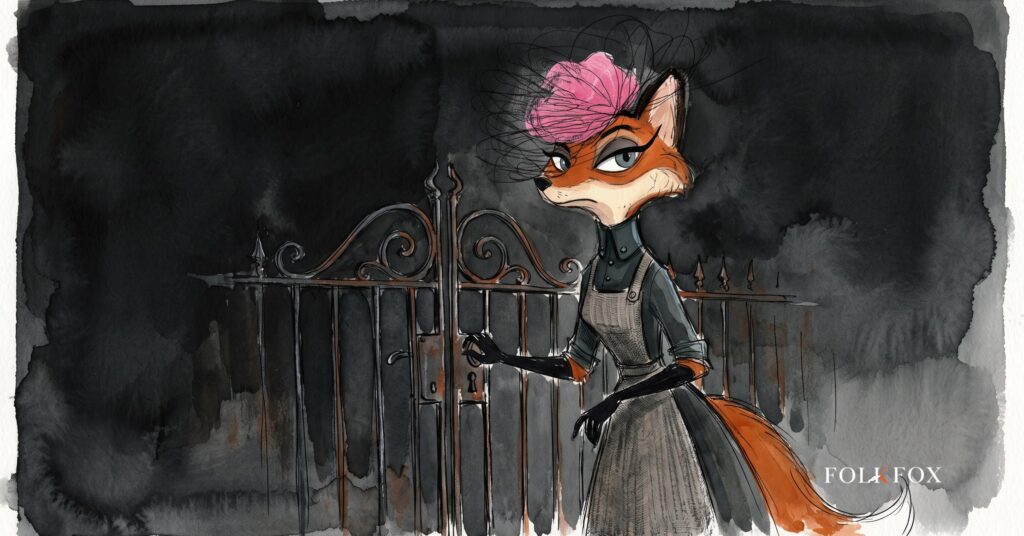 A fox standing guard beside a latched gate in a hedgerow, illustrating b2b content marketing that keeps its expert layer behind a registration