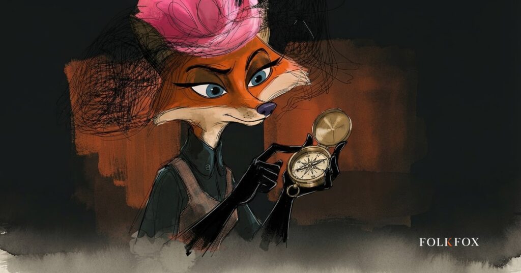 A fox studying a compass on a forest crossroads, illustrating ChatGPT market share and where content should live