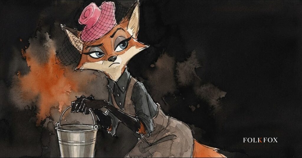 An ink-drawn fox patching a leaking basket of lanterns, illustrating an ecommerce mobile app losing users after the install