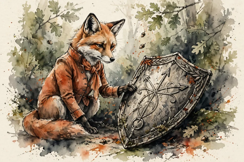 An ink-drawn fox in a folkfox forest, illustrating enhanced conversions microsoft ads.