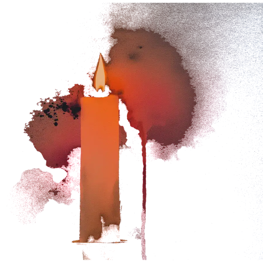 A watercolour candle burns in a pool of ink.