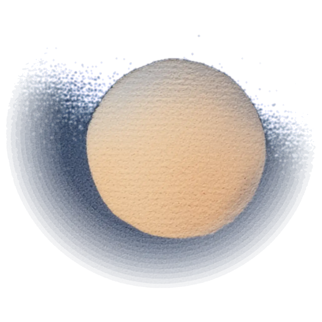 A full moon painted as a soft cream disc on a deep indigo wash