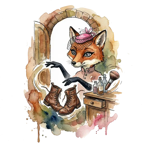 A playful fox trying on a polished boot beside a blank pharmacy bag, illustrating brand strategy consulting services. A playful fox trying on a polished boot beside a blank pharmacy bag, illustrating brand strategy consulting services.