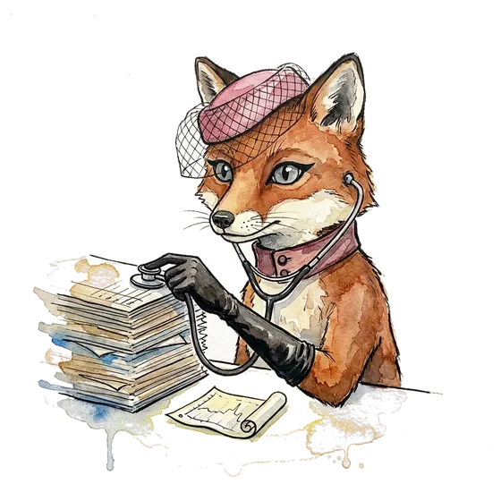 CMS ACCESS model participants: a fox listens through a stethoscope to an unrolled chart of participating organisations CMS ACCESS model participants: a fox listens through a stethoscope to an unrolled chart of participating organisations