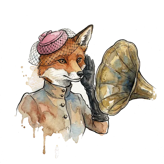 ai content marketing and provenance: an ink-drawn fox listening closely to a brass gramophone horn ai content marketing and provenance: an ink-drawn fox listening closely to a brass gramophone horn