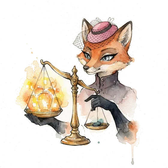 A fox weighing glowing lantern-light against a single small coin, a picture of Novig and the cost of attention A fox weighing glowing lantern-light against a single small coin, a picture of Novig and the cost of attention