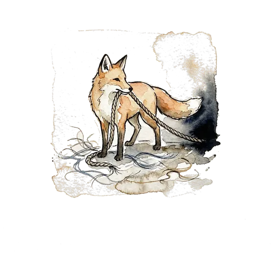 blockchain marketing revenue arriving down one rope: an ink-drawn fox holding a single thick braided rope while thin frayed threads lie loose at its feet blockchain marketing revenue arriving down one rope: an ink-drawn fox holding a single thick braided rope while thin frayed threads lie loose at its feet
