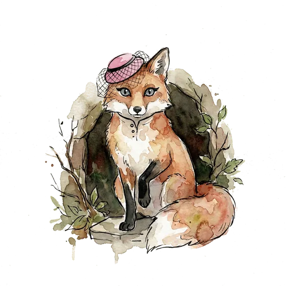 healthcare data privacy held at the den mouth: an ink-drawn fox sitting calm and upright with one paw on the threshold stone of its den