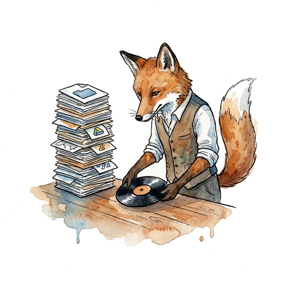 music industry marketing that treats format as a signal: an ink-drawn fox setting a vinyl record down beside a stack of digital files music industry marketing that treats format as a signal: an ink-drawn fox setting a vinyl record down beside a stack of digital files