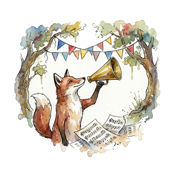 music brand partnerships and a summer sponsorship revival: an ink-drawn fox raising a megaphone towards festival bunting