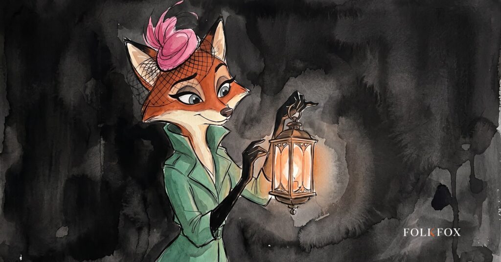 healthcare advertising agency guidance: an ink-drawn fox holds a steady lantern on a footbridge through a Medicaid funding change