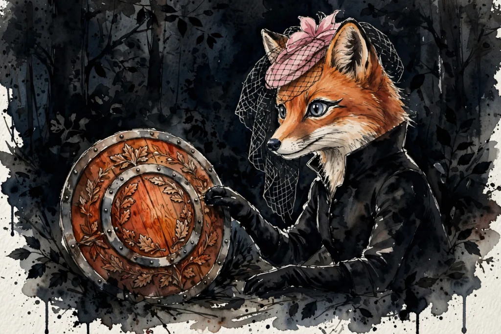 An ink-drawn fox in a folkfox forest, illustrating meta shopify integration.