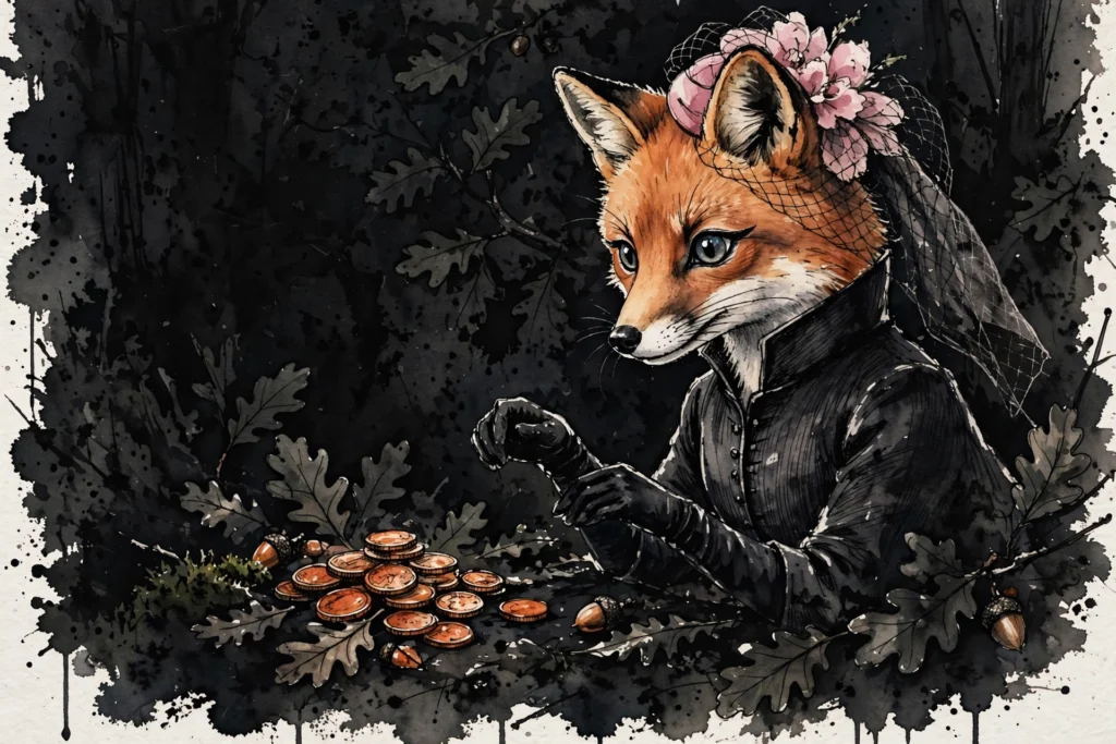 An ink-drawn fox in a folkfox forest, illustrating meta smb.