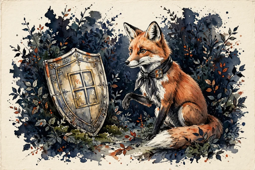 An ink-drawn fox in a folkfox forest, illustrating microsoft app install ads.