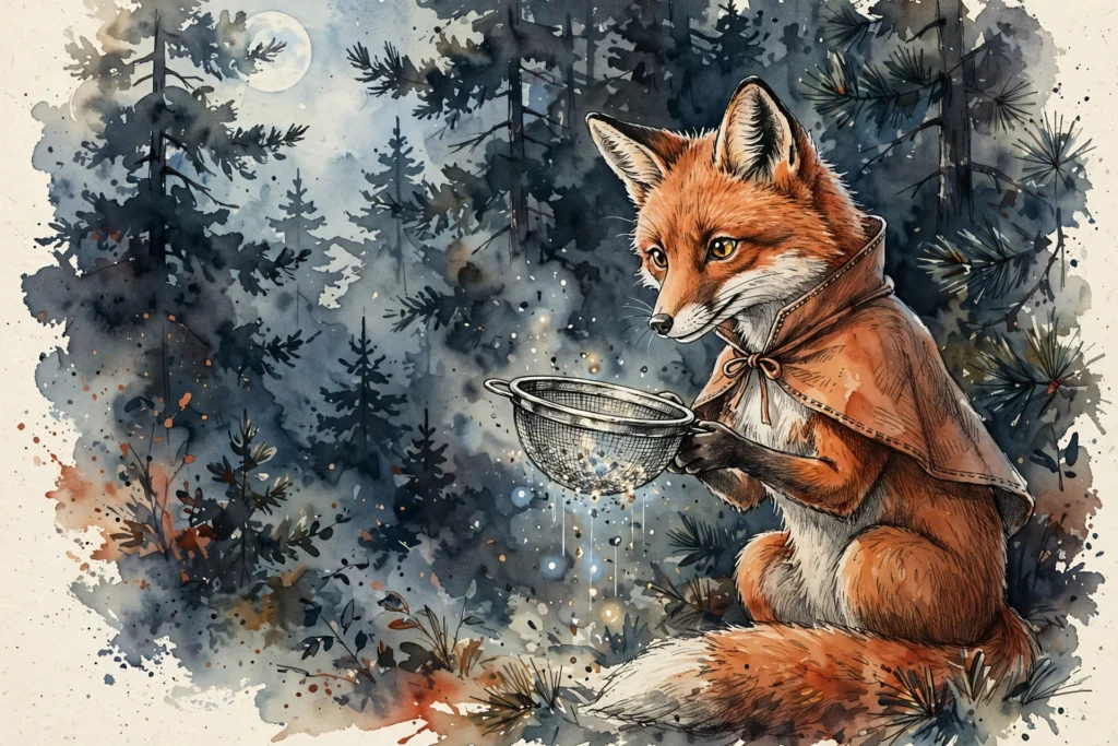 An ink-drawn fox in a folkfox forest, illustrating microsoft audience network.