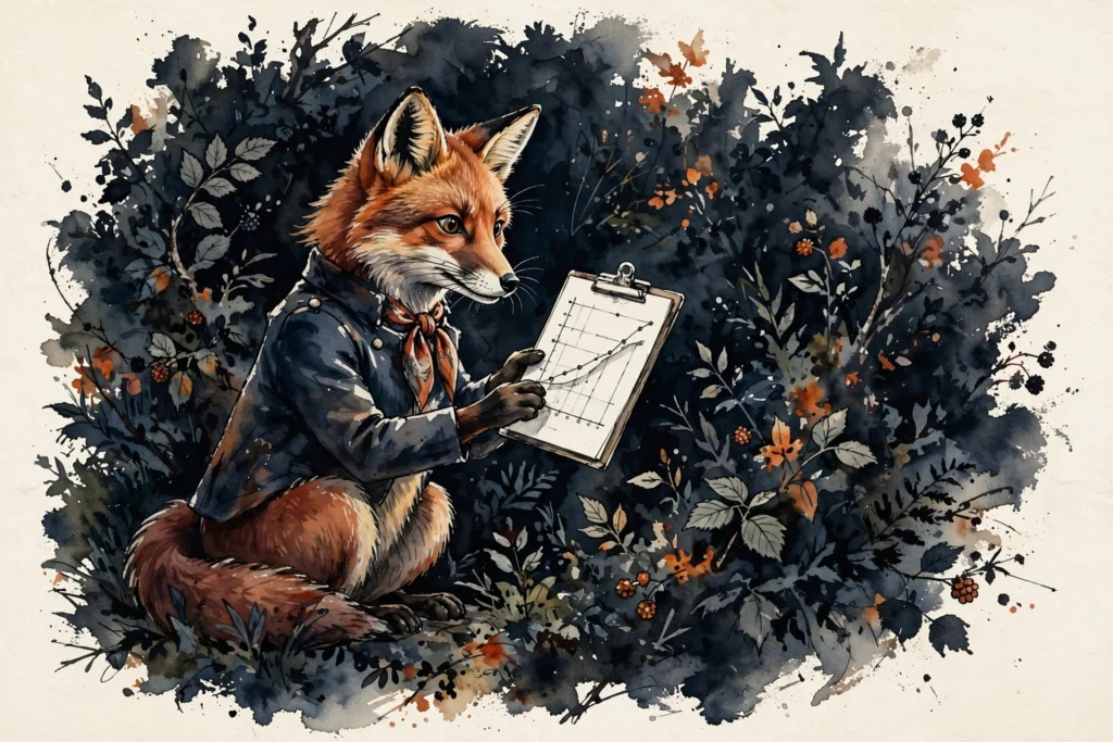 An ink-drawn fox in a folkfox forest, illustrating customer match microsoft ads.