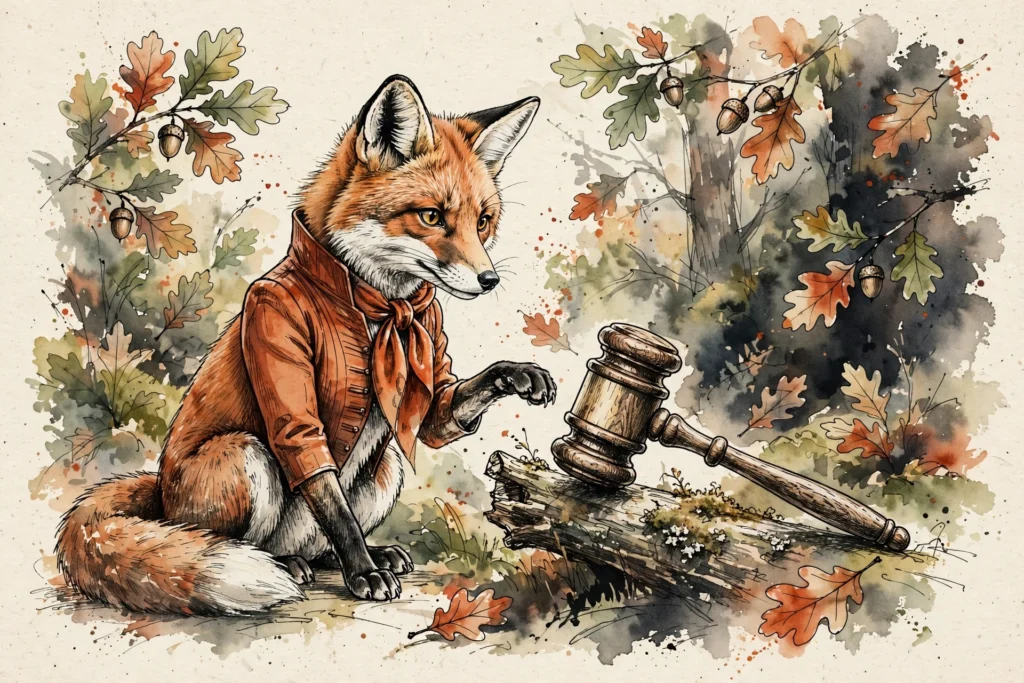 An ink-drawn fox in a folkfox forest, illustrating editorial guidelines microsoft ads.