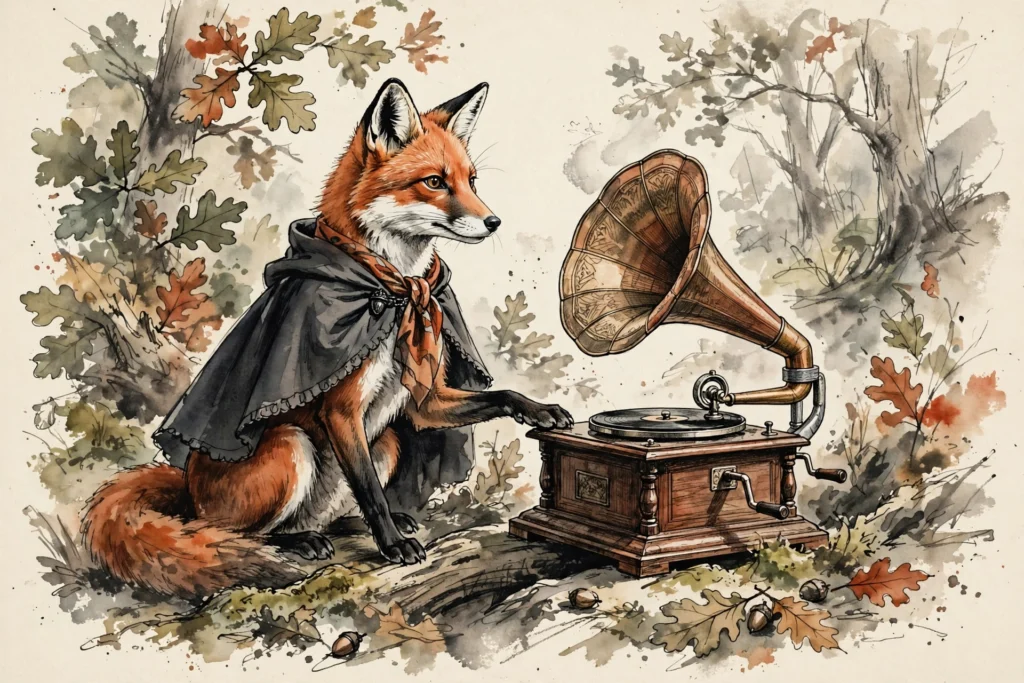 An ink-drawn fox in a folkfox forest, illustrating video ad specifications microsoft.